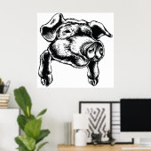 Pig Head Farm Animal Drawing in Black White ポスター (ホームオフィス)