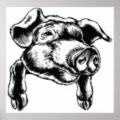 Pig Head Farm Animal Drawing in Black White ポスター (正面)