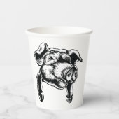 Pig Head Farm Animal Drawing in Black White 紙コップ (正面)
