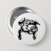 Pig Head Farm Animal Drawing in Black White 缶バッジ (正面&裏面)
