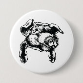 Pig Head Farm Animal Drawing in Black White 缶バッジ (正面)