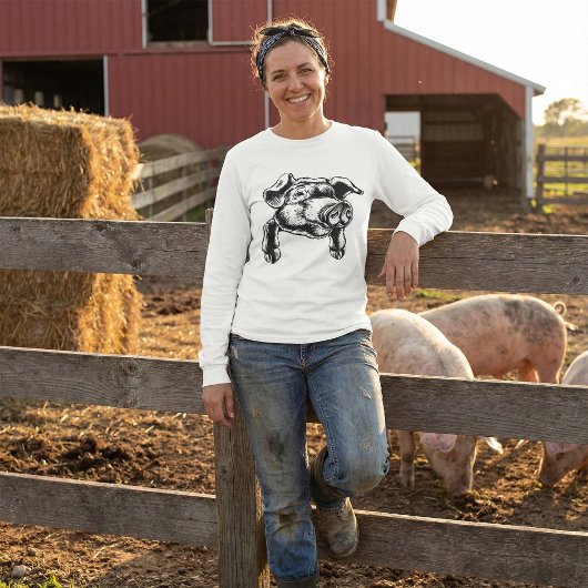 Pig Head Farm Animal Drawing in Black White Tシャツ
