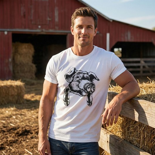Pig Head Farm Animal Drawing in Black White Tシャツ