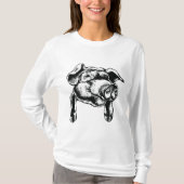 Pig Head Farm Animal Drawing in Black White Tシャツ (正面)