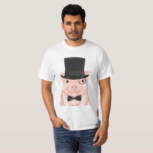 Pig in a top hat, monocle, and bow tie  tシャツ (正面フル)