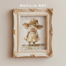 Pig in Dress絵を描ヴィンテージ素朴お洒落 ポスター