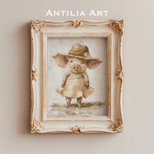 Pig in Dress絵を描ヴィンテージ素朴お洒落 ポスター