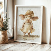 Pig in Dress絵を描ヴィンテージ素朴お洒落 ポスター