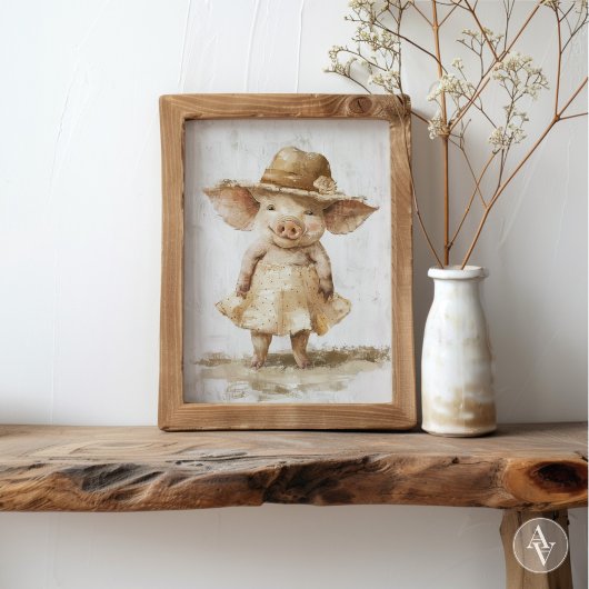 Pig in Dress絵を描ヴィンテージ素朴お洒落 ポスター