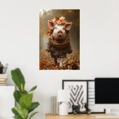 Pig in Fall Clothes Art Print, Rustic Autumn Home ポスター (ホームオフィス)