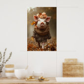 Pig in Fall Clothes Art Print, Rustic Autumn Home ポスター (キッチン)