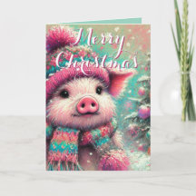 Pig in Scarf – Whimsical Snowflake Holiday 