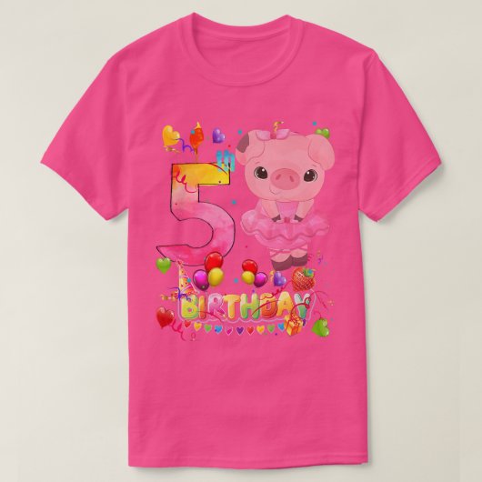 Pig Kids 5 Year Old Pig Birthday Girl Cute Pig 5th Tシャツ (デザイン正面)