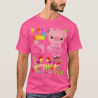 Pig Kids 5 Year Old Pig Birthday Girl Cute Pig 5th Tシャツ