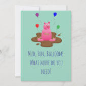 Pig Party Invitation – Mud Fun & Balloons 招待状 (正面)