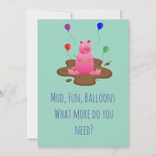 Pig Party Invitation – Mud Fun & Balloons 招待状 (正面)