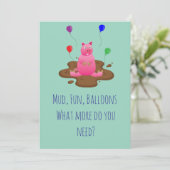 Pig Party Invitation – Mud Fun & Balloons 招待状 (スタンド正面)