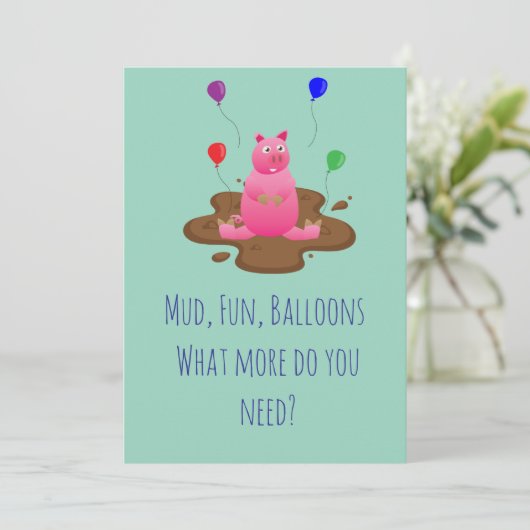 Pig Party Invitation – Mud Fun & Balloons 招待状 (スタンド正面)