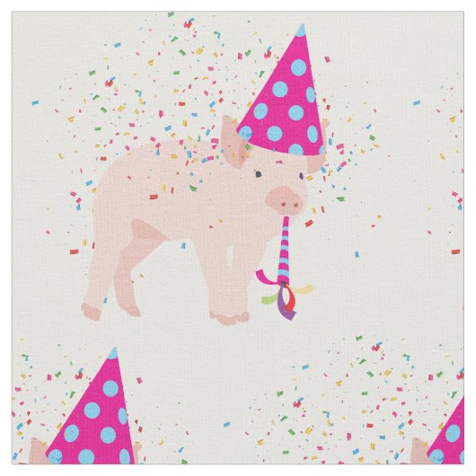 Pig Partying – 動物のパーティー ファブリック (クローズアップ)