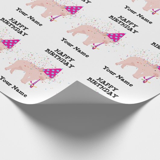 Pig Partying – 誕生日パーティーの動物の名前 ラッピングペーパー (角)
