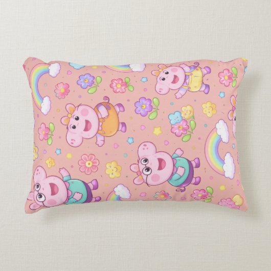 Pig Pattern Throw Pillow | Kawaii Cartoon Animal  アクセントクッション (正面)