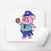 Pig policeman eating a donut | choose back color マウスパッド (マウス)
