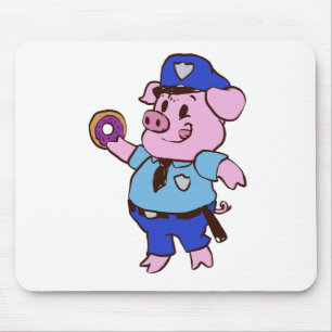 Pig policeman eating a donut choose back color マウスパッド