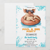 Pig Pool and bbq Party Invitation 招待状 (正面/裏面)