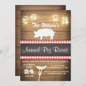 Pig Roast Invitation BBQ BaByQシャワーウッ素朴ド 招待状 (正面/裏面)