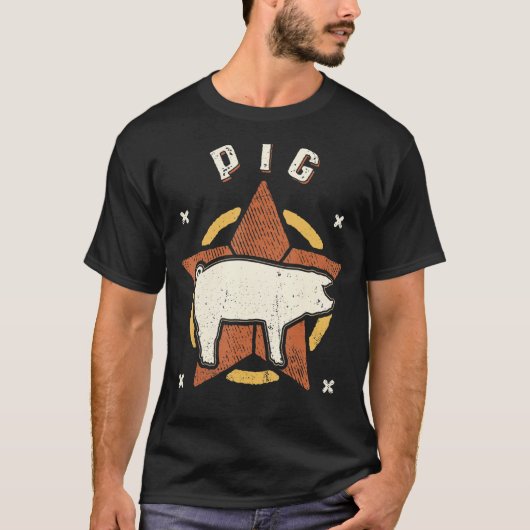 Pig Vintage Retro Classic Animal Tシャツ (正面)