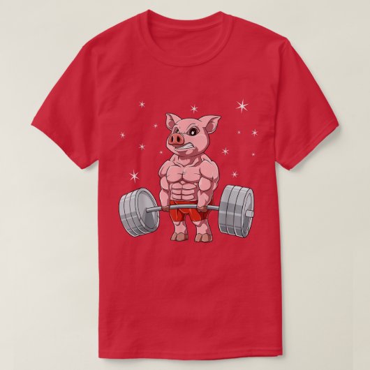 Pig Weightlifting Fitness Gym for a animal lover  Tシャツ (デザイン正面)