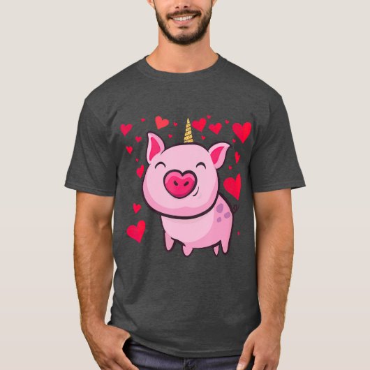 Pigacorn Unicorn Pig Lovers Valentines Tシャツ (正面)