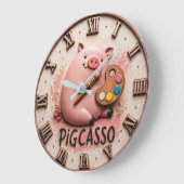Pigcasso Funny Artist Pig ラージ壁時計 (傾斜)