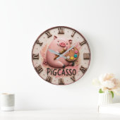 Pigcasso Funny Artist Pig ラージ壁時計 (ホーム)