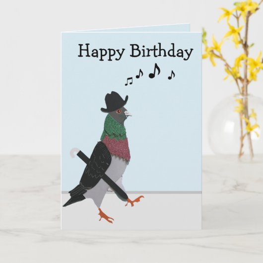Pigeon About Town Funny Birthday カード (黄色い花)