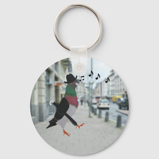 Pigeon About Town Funny Keychain キーホルダー (正面)
