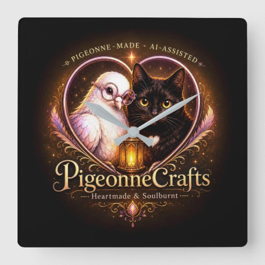 PigeonneCrafts ハートメイド スクエア壁時計 (正面)