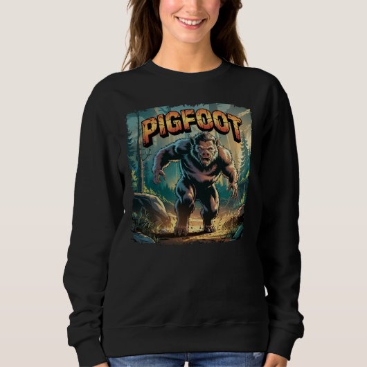 Pigfoot Illustration – Pig Bigfoot Funny Scary スウェットシャツ (正面)