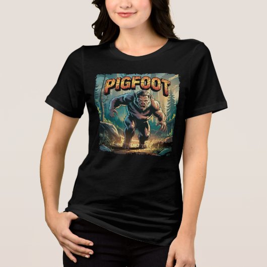 Pigfoot Illustration – Pig Bigfoot Funny Scary トライブレンドＴシャツ (正面)