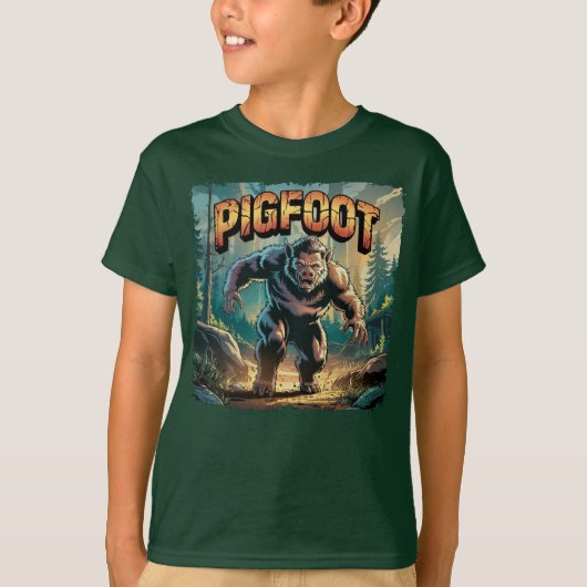Pigfoot Illustration – Pig Bigfoot Funny Scary Tシャツ (正面)