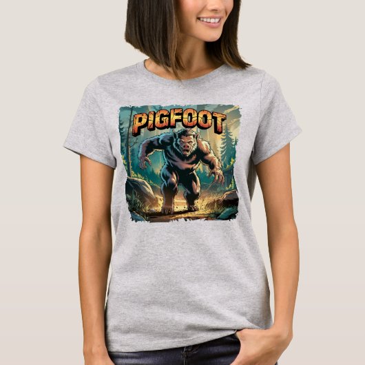 Pigfoot Illustration – Pig Bigfoot Funny Scary Tシャツ (正面)