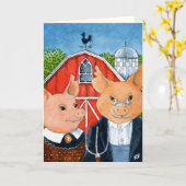 Piggies納屋周囲の庭アメリカのゴシック様式のグリーティングカード カード (黄色い花)