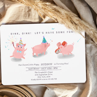 Piggy Birthday Invitation, Farm This Little Piggy  招待状