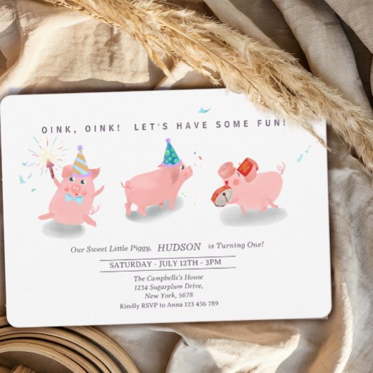 Piggy Birthday Invitation, Farm This Little Piggy 招待状