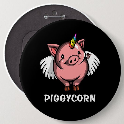 Piggycornのブタのユニコーンの魔法の家畜 缶バッジ (正面&裏面)