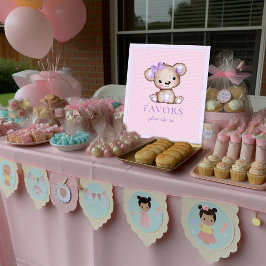 Pigivesテーブルかわいい女の子パープルベアーベビーシャワー ポスター