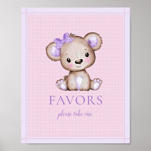 Pigivesテーブルかわいい女の子パープルベアーベビーシャワー ポスター (正面)