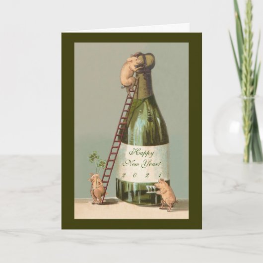 Pigs and Champagne; Cute 2021 New Year's Card シーズンカード (正面)