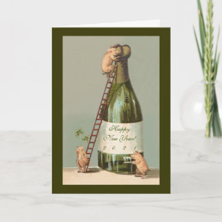 Pigs and Champagne; Cute 2021 New Year's Card シーズンカード