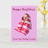 Pigs In Blankets A Cute Piglet Wrapped In A Throw  カード (黄色い花)